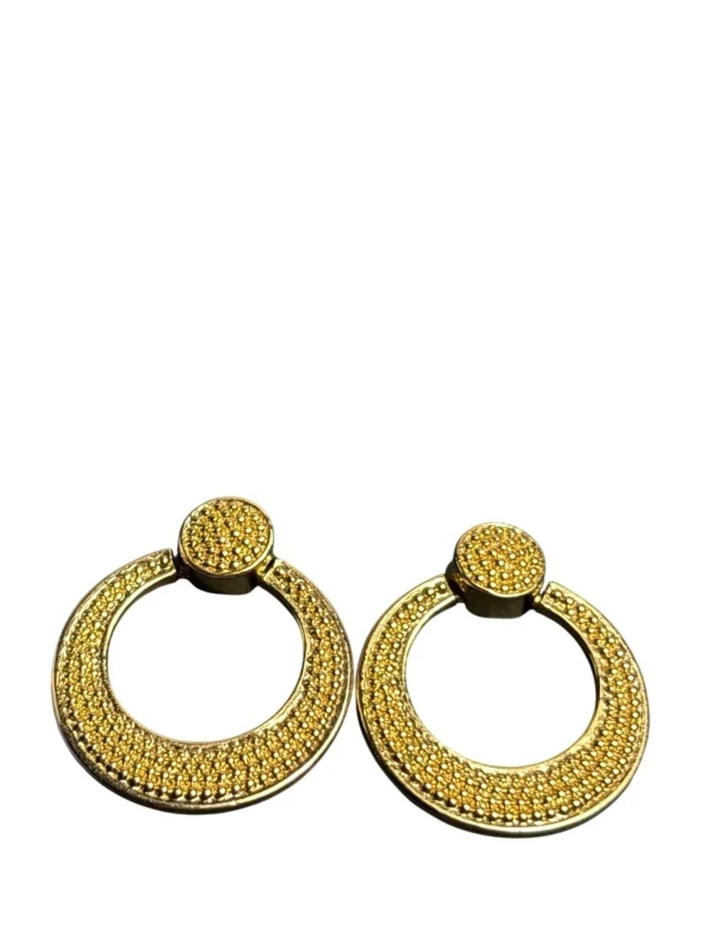 Vintage Napier Goldtone Textured Door Knocker Earrings 1.25 inches